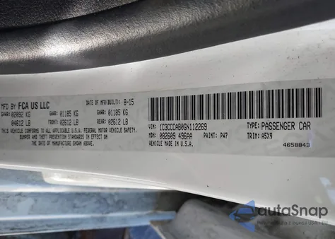 2016 Chrysler 200 Limited z USA, uszkodzony, nr VIN 1C3CCCAB0GN112269